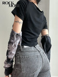 Grunge Fairycore Crop Top Women Short Sleeve Patchwork TShirt And Arm Gloves Female Streetwear Tie Dye Tee Goth Clothes-Outfit
