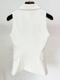 STREET Newest 2022 Designer Jacket Women Sleeveless Notched Collar Double Breasted Lion Buttons Slim Fitting