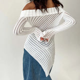 Fongt 2025 New French Open Shoulder Long Sleeve Design Knitting Wool Repair Outside The Dress Woman