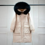 Winter Down Coat Women Long Parkas Luxury Real Raccoon Fur Hooded Female Loose Fashion Duck Down Puffer Jacket
