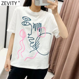 New 2021 Women Basic O Neck Short Sleeve Casual Slim T-shirt Female Abstract Girl Appliques Chic Knit Summer Tops