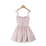 New Spring Style Printed Pleated Slim Mini Sling Dress-Outfit