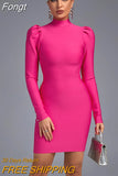 Dress 2023 New Women's Pink Bodycon Dress Elegant Sexy Long Sleeve Evening Club Party Dress High Quality Summer