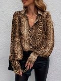Fongt Stylish And Elegant Leopard-Print Long-Sleeved Shirt Shirt Top