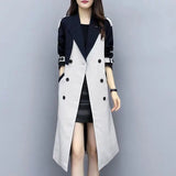 autumn long sleeve patchwork office ladies Long Coat Women Double Breasted Slim Trench Coat Korean Outwear