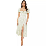 Fongt New Summer Fashion Bubble Sleeves With Open Fork Dress Dress Woman Summer