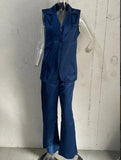 Fongt 2023 New Fashion Bare Back Silk Light Vest Casual Pants Suit Women-Outfit