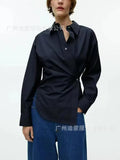 Fongt Women's Long-Sleeved Solid-Colored Shirt Design Feels Thin Waist
