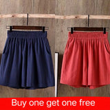 Women's Summer Shorts 100% Cotton High Waist Shorts Loose Casual Solid Shorts Pants Streetwear Elastic Waist Buy One Get