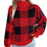 Fongt Autumn And Winter Casual Lattice Lantern Long-Sleeved Turtleneck Sweater Women's Christmas