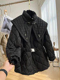 Winter Vintage Small Fragrance Jacket Women Warm Parka Oversized Cotton Padded Jacket Belt Female Windproof