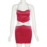 Fongt 2025 Women's New Hanging Neck-Deck Small Waist Sexy Hip Skirt Suit