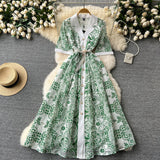 Fongt Wind High-End Dress 2025 New French Retro Elegant Lace Embroidery Waist Long Dress Dress