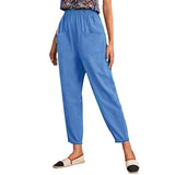 Fongt Four-Season Cotton Nine-Point Trousers Loose Waist Slacks Slant Pocket Trousers Women