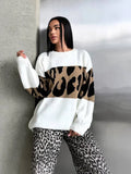 Fongt Leopard-Print Sweater Languid Wind Collar Loose-Fitting Fashion Casual Wear Autumn And Winter Top Woman
