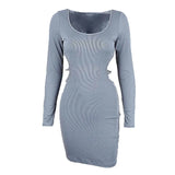 Fongt Spring 2023 New Sexy V-Neck Back Hollow Strap Waist Long Sleeve Women's Dress Pack Hip
