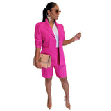 Two Piece Sets Women Long Sleeve Blazer Jacket Top and Shorts Set Elegant OL Office Ladies Matching Set Blazer Suit