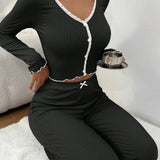 New Home Clothes Burst Pajamas Long-Sleeved Trousers To Fix Sexy Lace Double Long