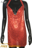 Rhinestone Backless Dress Sexy Deep V Neck Sleeveless Side Split Halter Dress Nightclub Party Evening