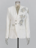 Fongt Show Suit 2025 Autumn New Fashion V Lead Heavy Industry Design Diamond Decoration Blazer Suit Coat Woman