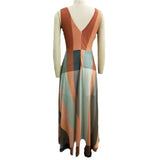 Fongt Temperament Commuter V Collar Sling Sleeveless Color Color Print Long Waist