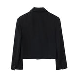 Women Fashion Cropped Contrast Satin Blazer Coat Vintage Long Sleeve Front Button Female Outerwear And Hight Waist Shorts
