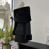 Autumn Fashion Dignified Wool Collar Shawl Shoulder Shoulder Horn Long-Sleeved Famous Blouse + Hip Half