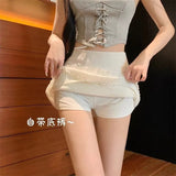 Fongt Temperament Sweet Babes Lace Folded Short Skirt Women's Summer Design With Thin Belt Seat Pants Cake A Skirt