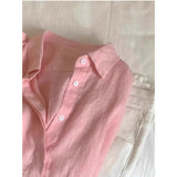 Fongt Cotton Pink Shirt Coat Female Summer Lazy Wind Polo Collar Linen Sun-Stle-Lined Loose Top