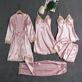 New Pajamas With Thoracic Silk Sexy Sling With Gold Lace Five-Piece Set Of Pajamas Thin