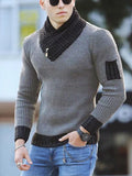 Fongt Men's Casual Slim Knit Jumper Long Sleeve Scarf Neck Sweater Men's