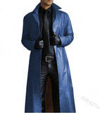 Fongt Men's Fashion Domineering Temperament Pure Color Trench Coat Of Body-In-Wear Leather Men's Jacket