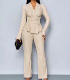 Fongt Summer New Waist Thin Solid Color Long Sleeve Set