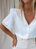 Fongt Large Size Women's Fat Mm Loose Short-Sleeved Lace Chiffon Shirt Top