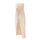 Fongt New 2023 Summer Hot Sexy One-Word Shoulder Fake Two-Piece High Waist Slit Strapless
