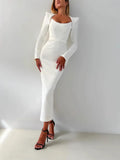 Fongt New Women's Autumn New Horn Long-Sleeved Belt Dress Fashion Temperament