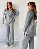 Fongt Autumn New Fashion Solid Color Loose Under The Pended Fork Knit Shirt Two Sets Of Women
