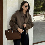 Fongt Wind Autumn New Women's Temperament Simple Collar Short Solid Color Hair Coat
