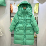2022 New Korean Loose Down Puffer Jacket Winter Thick Warm 90% White Duck Down Coat Hooded Long Female Feather