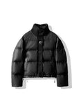 Knit High Collar Splicing Down Jacket Women's Short 2024 Winter Fashion PU Fabric With Thick Bread Coat-Outfit