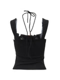 Solid Color Pleated Halter Tank Top-Outfit