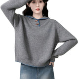 Fongt Sweater Women's New Loose Lazy Horn Buckle Knitted Shirt Tops In Autumn And Winter 2025