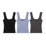 Fongt Trims With A Bow Trim With Elastic Vest 2025 Summer U-Neck Sleeveless Short Top Woman