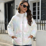 Women's Wear 2023 Winter New Fashionable Bright Cotton Suit With Hat Bread Coat Warm Cotton-Padded Coat From Stock-Outfit