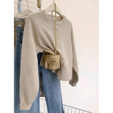 Fongt Glutinous Solid Color Simple Short Design Knitted Cardigan Women 2025 Autumn And Winter Small Man Top Sweater Jacket