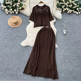 Fongt Dress A Complete Set Of Women's Han Yen-Down Short-Sleeved Knitting Blouse High Waist Slim Half Body Skirt Two Sets