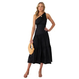 Fongt And Summer 2023 New Single Shoulder Knot Solid Color Fresh And Sweet Long Dress 22004-Outfit