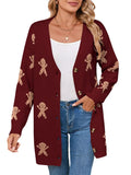 Fongt And Winter New Sweater Female Christmas Cartoon Embroidered Long Knitted Cardigan Jacket