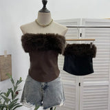 Fongt Sexy Tset Blouse Irregular Cowboy Splicing Mesh Yarn Tie With Short T-Shirt 6105