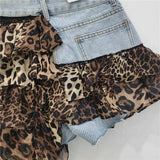 Denim Irregular Patchwork Ruffles Mini Skort-Outfit